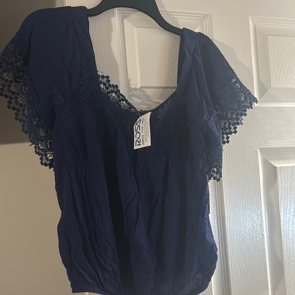 Elegant Navy Lace Trim Top- New With Tags!
